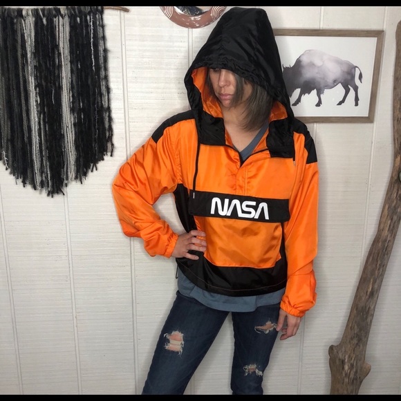 Jackets & Blazers - NASA orange and black pullover windbreaker jacket